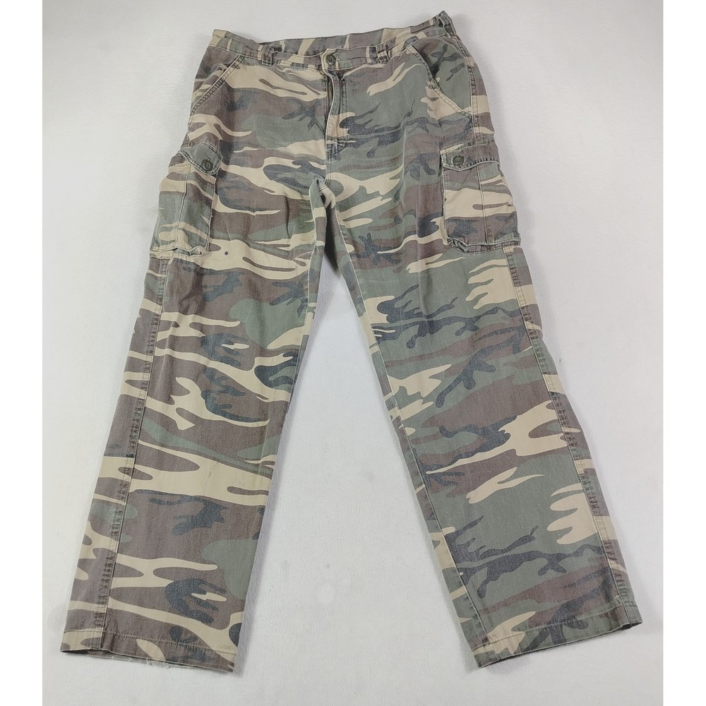 Game Winner Cargo Pants Mens Large Green Camo Cotton Canvas Hunting Workwear